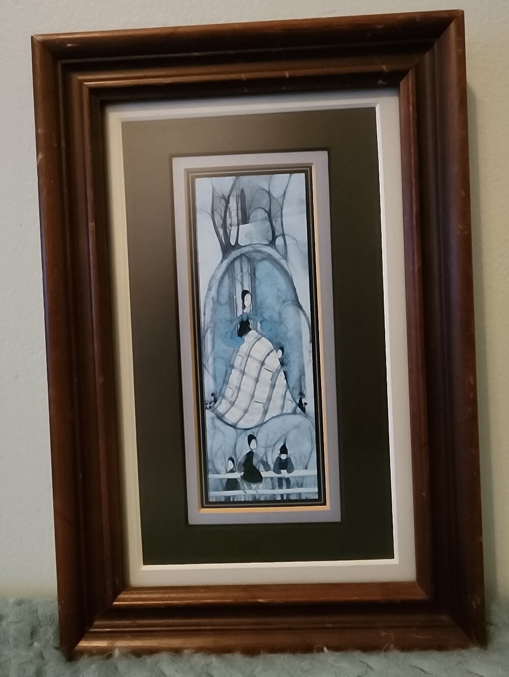 Vintage Framed Folk Art Mother & Children Print – Amish/Mennonite Style